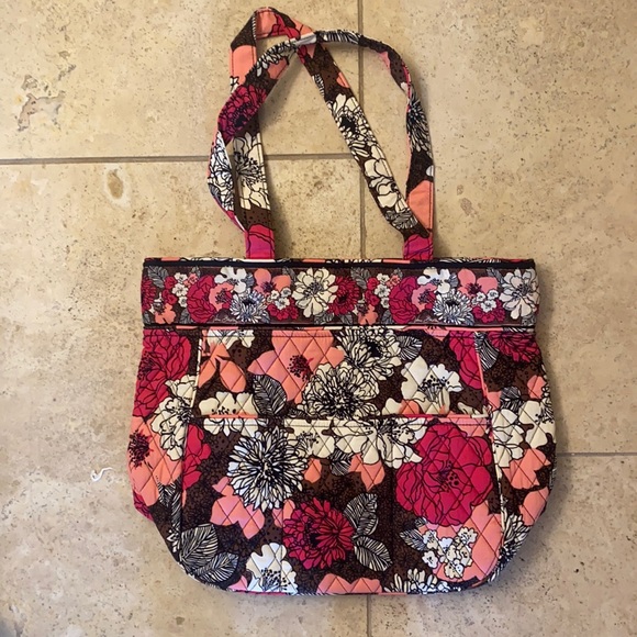 Vera Bradley Mocha Rouge Pink & Brown Quilted Tote - Picture 1 of 5